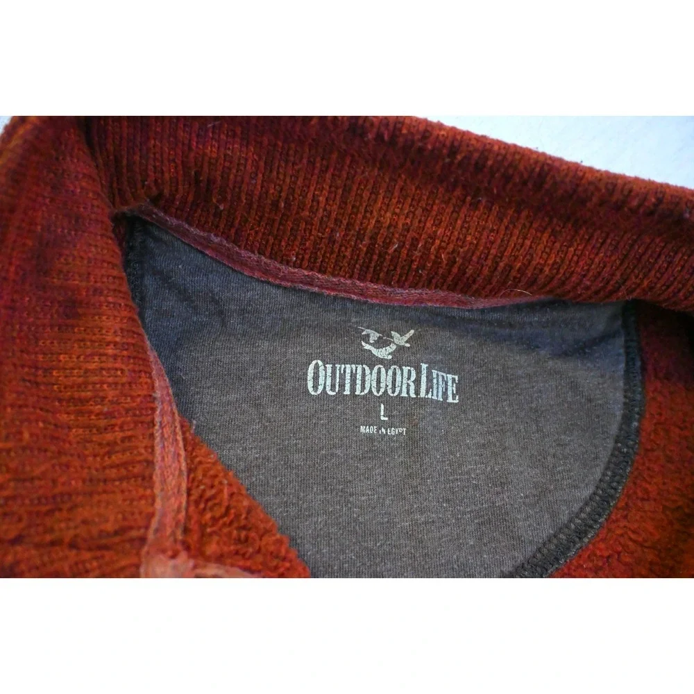 Outdoor Life Mens L Quarter Zip Sweater Orange Fleece Back Chest Pocket Cozy